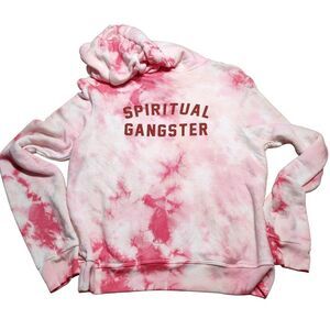 SPIRITUAL GANGSTER PINK TIE DYE CHEST LOGO HOODED SWEATSHIRT JR SIZE 14 /L NWOT